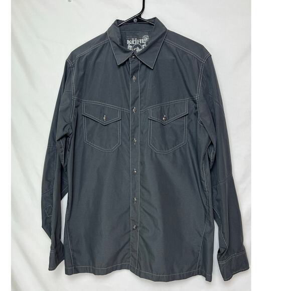 Kühl Men’s M Gray Black Mini Check Long Sleeve Button Front Casual Dress Shirt - Picture 1 of 7